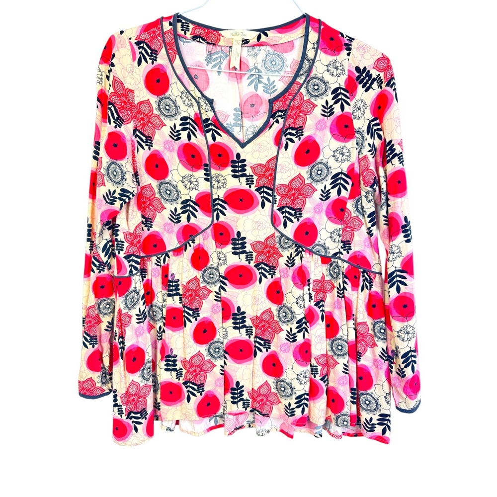 Matilda Jane Asian Inspired Floral Rayon Ovrsz Peplum Long Sleeve Top Size Small